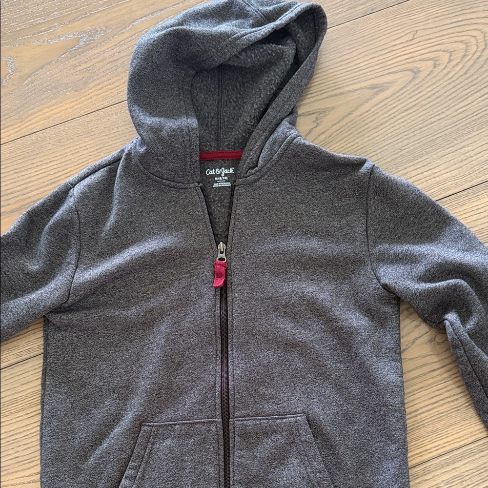 Cat & Jack Kids' Charcoal Hooded Zip Jacket with Pink Pull